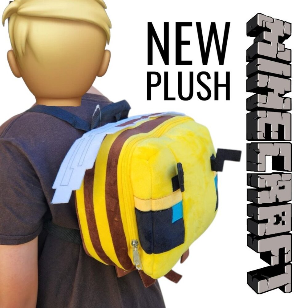 NEW Minecraft Bee Large Plush Backpack Stuffed Animal Toy Pillow Honeybee Travel